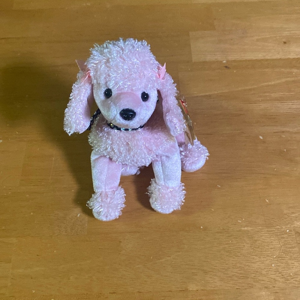 NWT Beanie Baby Ty Brigitte Poodle 2000 Retired Vintage Bows Curly Black Pink